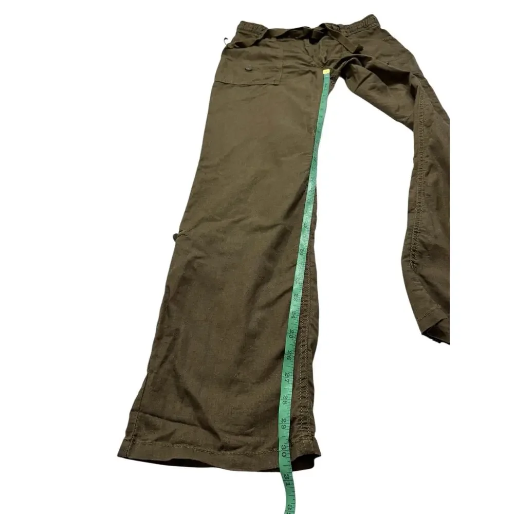 H&M Linen Blend Cargo Roll Tab Crop Pants in Olive Green Size 6 Womens Straight